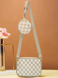 Checkered Coin Crossbody Bag ~ Off White