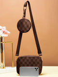 Buy Checkered Coin Crossbody Bag ~ Brown in Pakistan