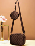 Buy Checkered Coin Crossbody Bag ~ Brown in Pakistan