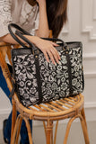 Strap  Canvas Tote Bag Black Floral