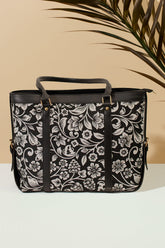 Strap  Canvas Tote Bag Black Floral