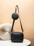 - Chevron Quilted Square Bag With Coin Purse ~ Black