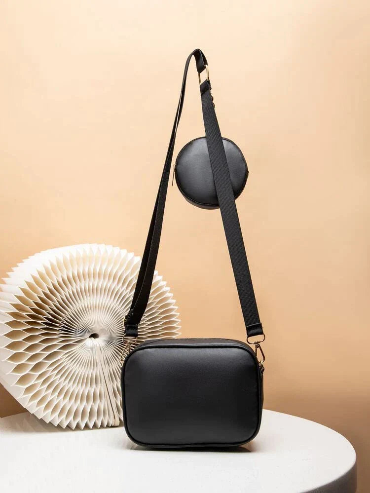 - Chevron Quilted Square Bag With Coin Purse ~ Black