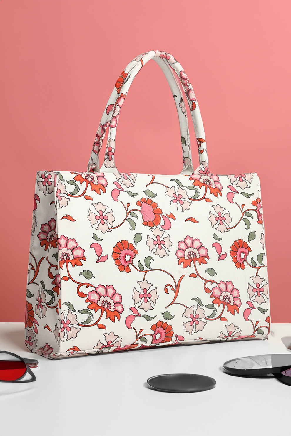 Canvas Tote Bags White Floral