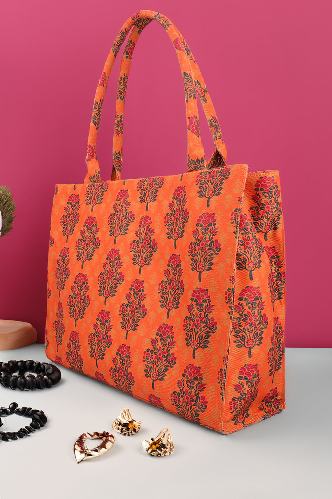 Buy Canvas Tote Bag Orange Floral in Pakistan