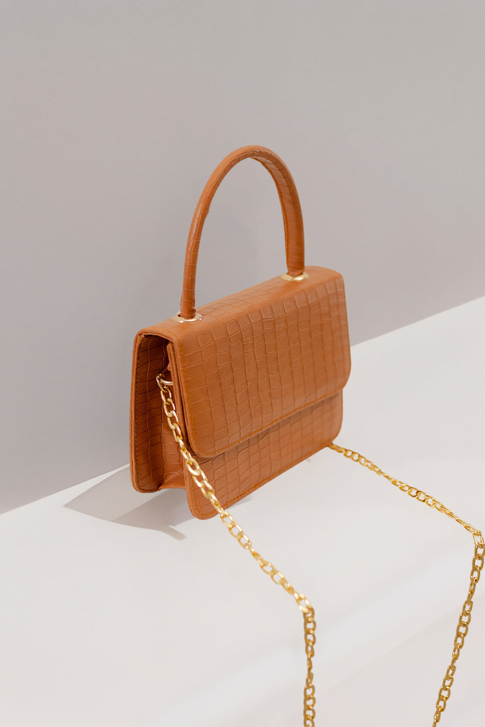 - Handbag Croco - Caramel