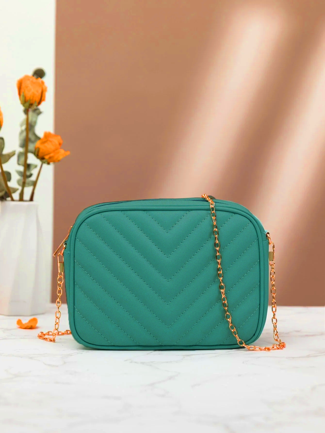 - Chevron Charm Crossbody Bag ~Sea Green